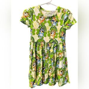 NWT Little Snuggles Toddler Girls Bamboo Green Twirl Dress Bluey Print - Size 2T